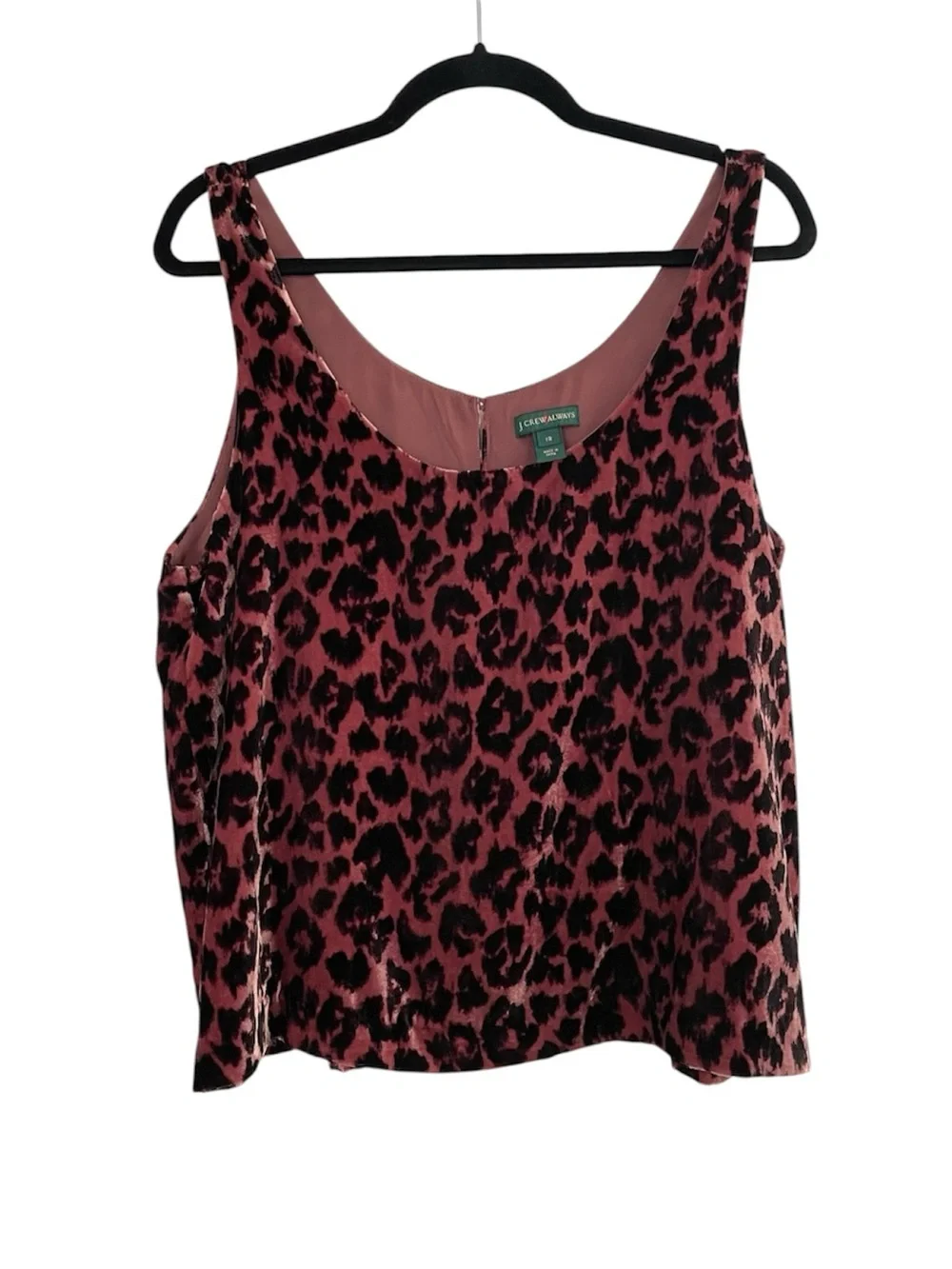 J.Crew Always Velvet Leopard Print Silk Blend Tank Top Size 12